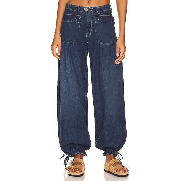 We The Free Lotus Extra Wide Leg Jeans Womens 28 Dark Wash Pleated Baggie Hippie - Picture 1 of 9